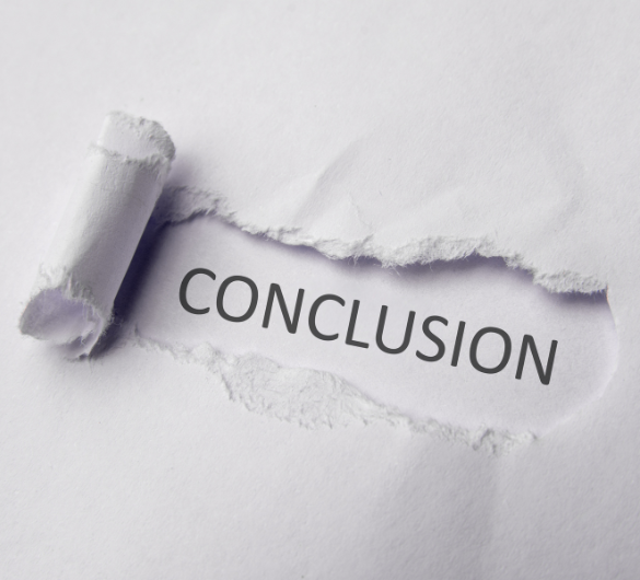 The image depicts a piece of white paper that has been torn, revealing the word CONCLUSION in dark grey text underneath. The tear creates a rolled-up effect on the top left edge of the paper, giving the impression of looking through a ripped surface to the text below. The background is a slightly textured white, consistent with paper.